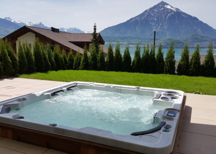 hydropool hot tub overlooking mountains
