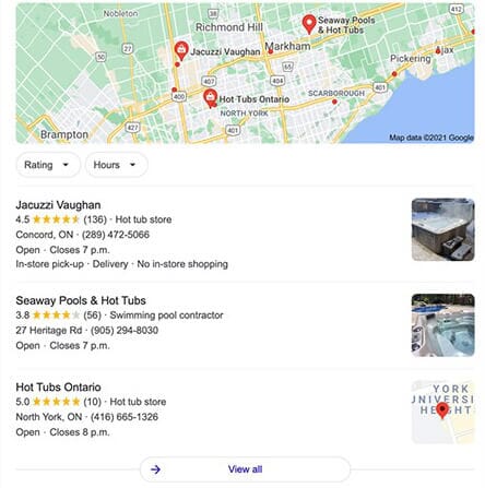 Google maps local search results