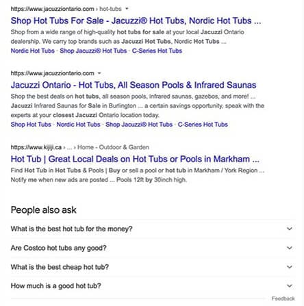Google organic search results