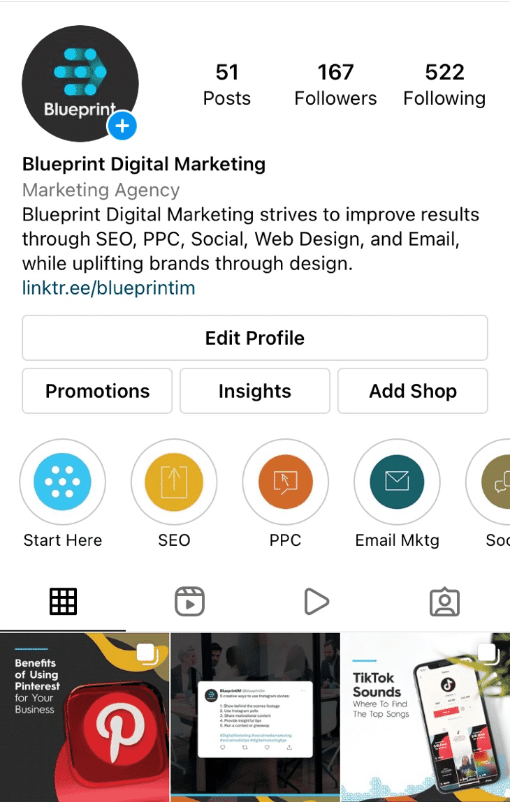 blueprint instagram page