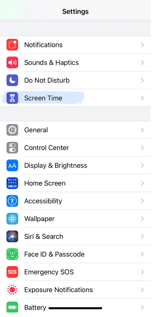 iphone settings screen time